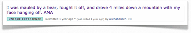 unique experience reddit ama