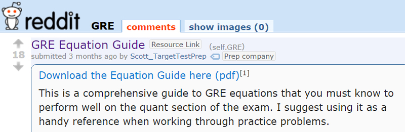 A GRE test prep company shares a valuable equation guide that redditors in the /r/GRE surbreddit appreciated.