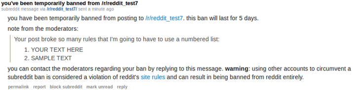 Example Reddit ban