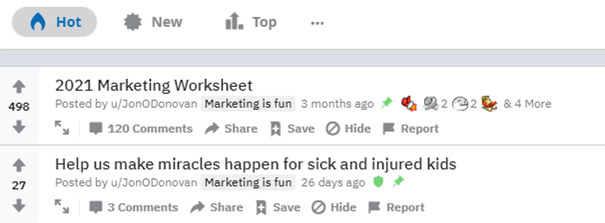 Reddit marketing front page