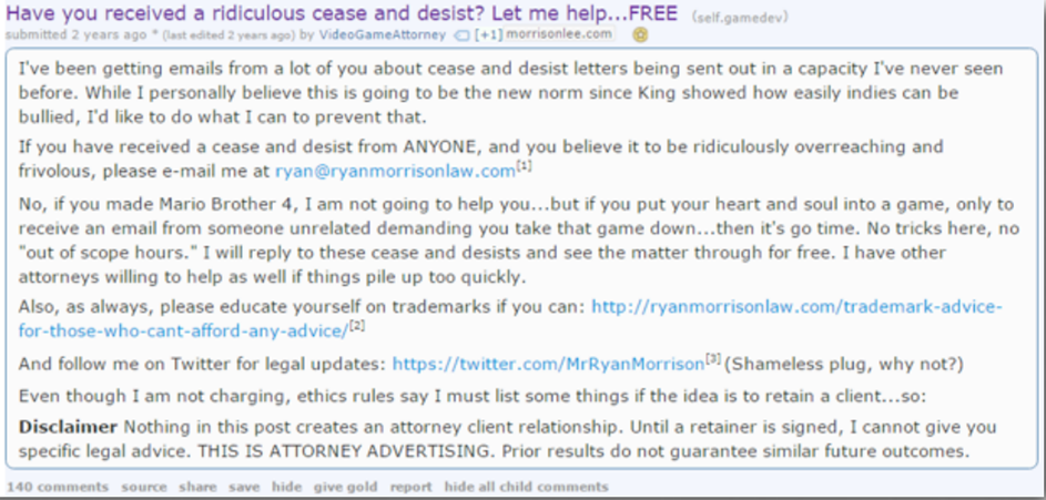 Reddit lawyer AMA 