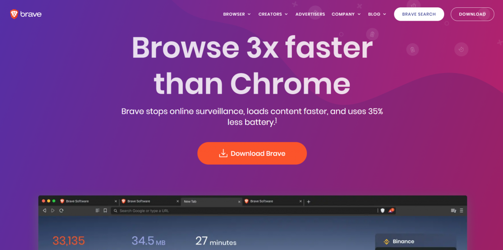 Brave homepage