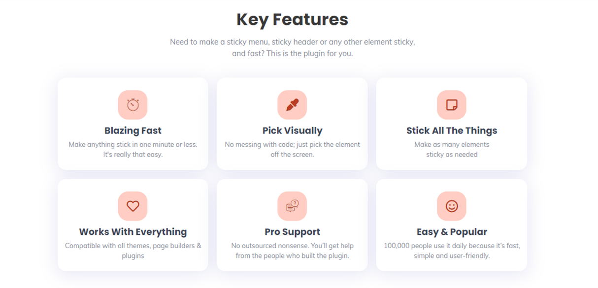 WP Sticky key features