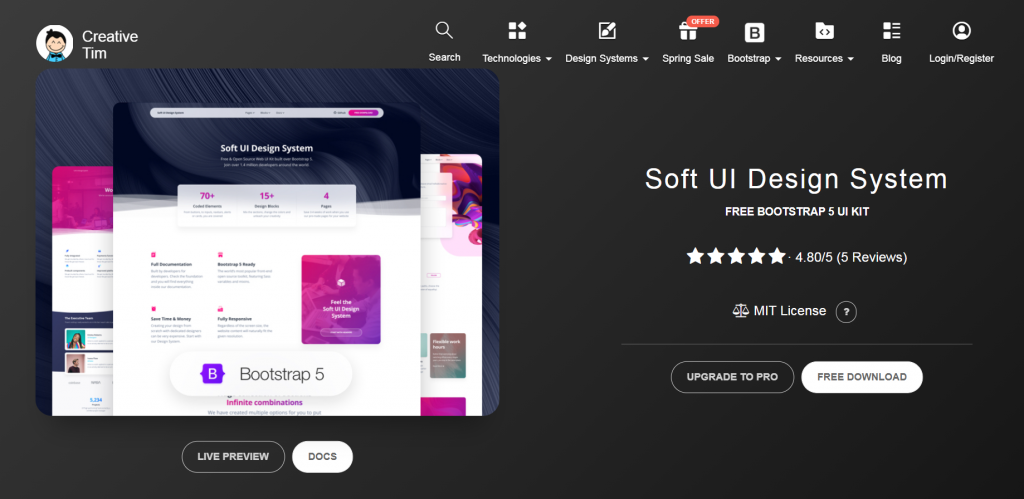 Soft UI Design System homepage