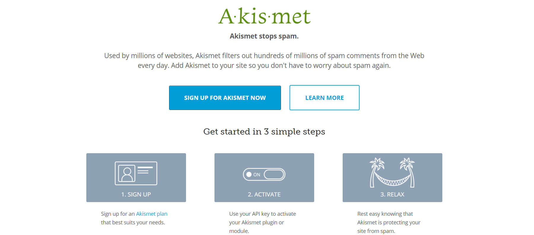 Akismet Spam Protection homepage