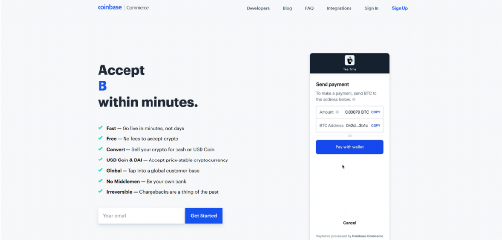 Coinbase Commerce homepage