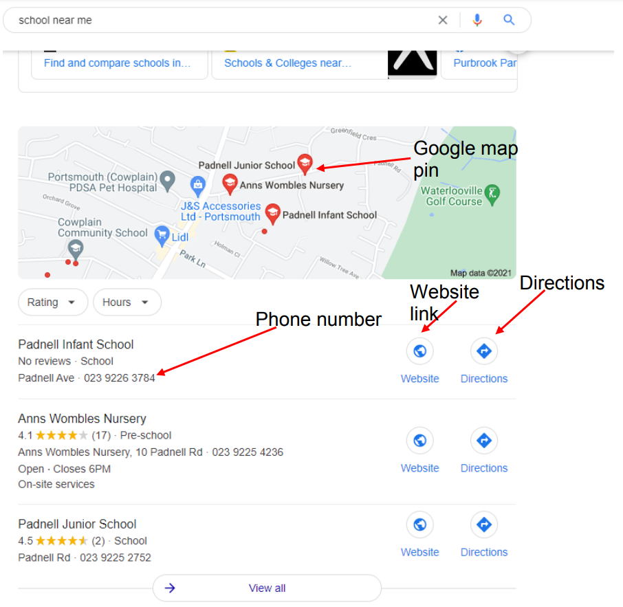 School details on Google Maps