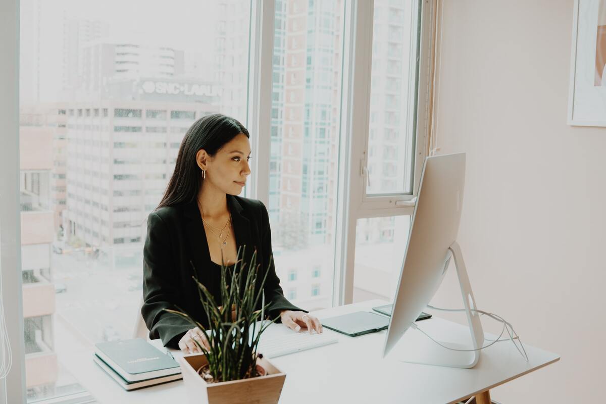 Woman working on desktop