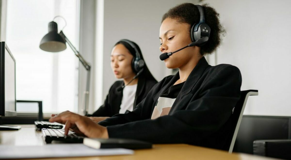 A woman working in a call center