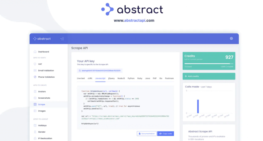 Abstract API website