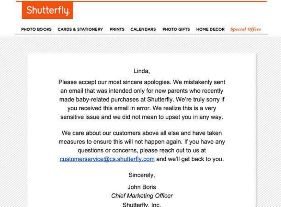 Shutterfly apology