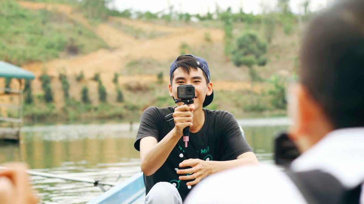 A man holding gopro camera